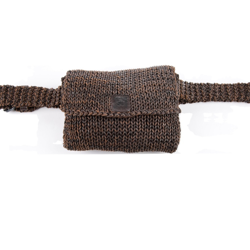 Authentic chanel braided leather waist bag